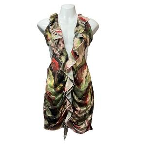 Lilyful Mini Dress Ruffle Trim‎ Sleeveless Green Abstract Print Size L